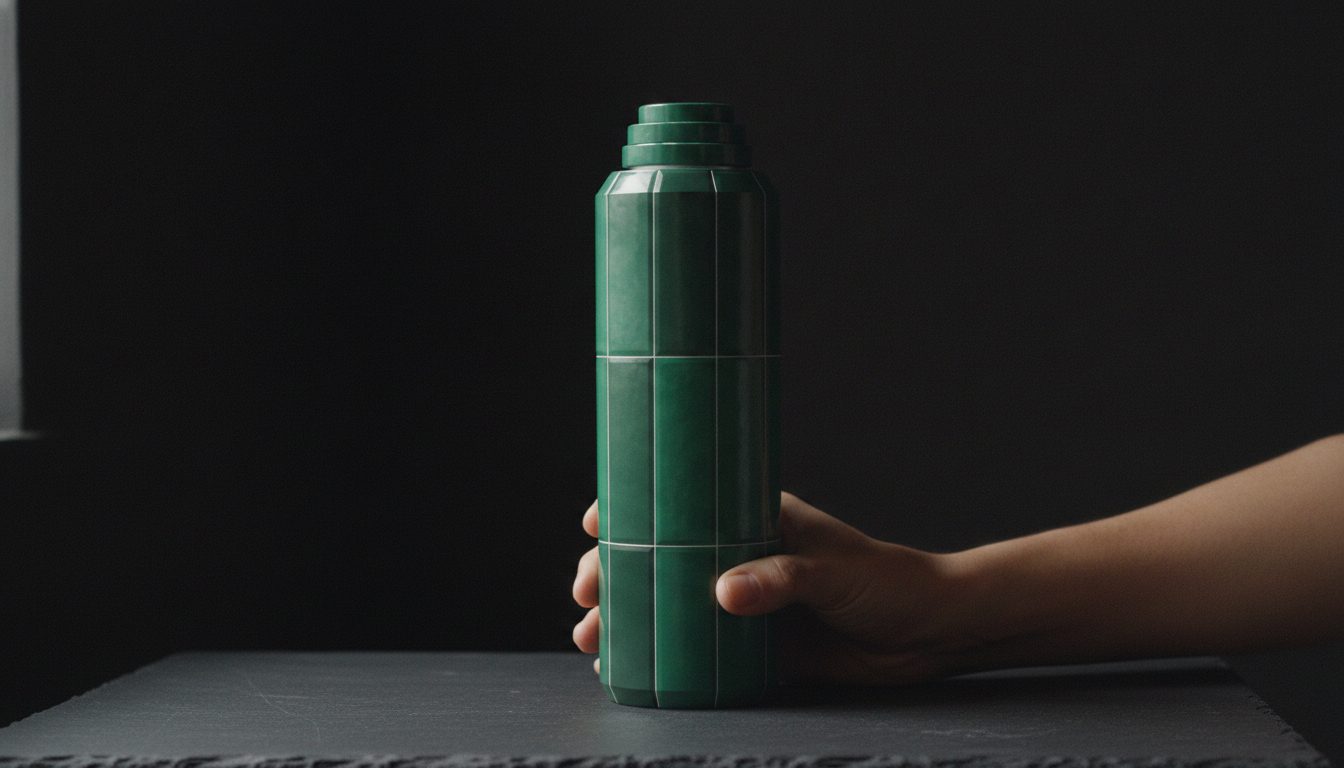 Green Subway bottle on dark slate in low light